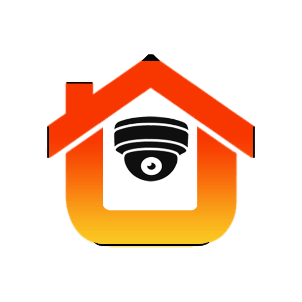logo de l'entreprise maison avec une couleur dégradée orange vers le rouge et une caméra au centre de la maison noir