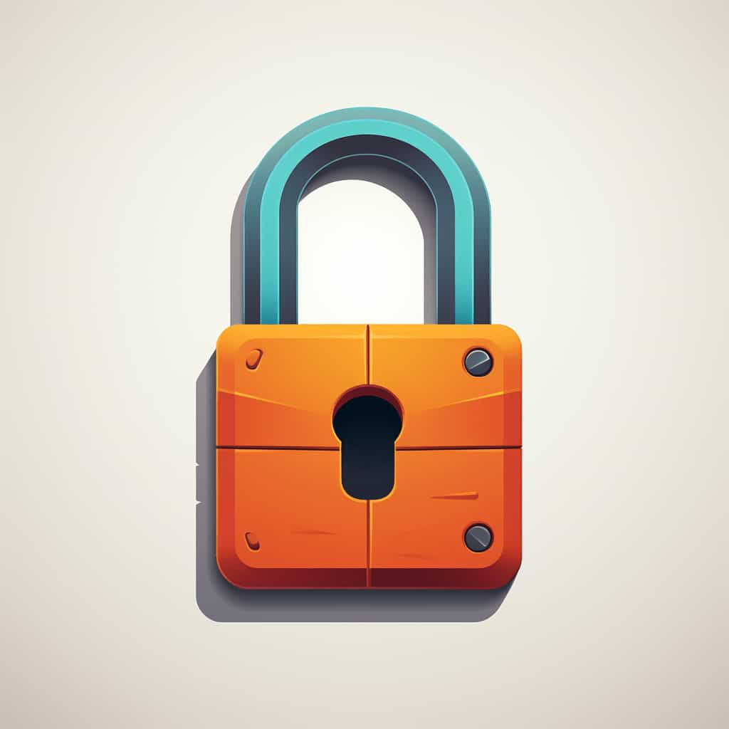 Illustration minimaliste représentant un cadenas orange sur un fond beige